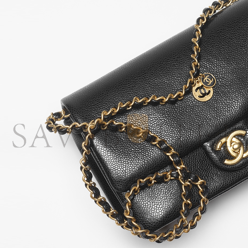 CHANEL SMALL FLAP BAG GRAINED SHINY CALFSKIN & GOLD-TONE METAL AS5186  (23*15*8cm)